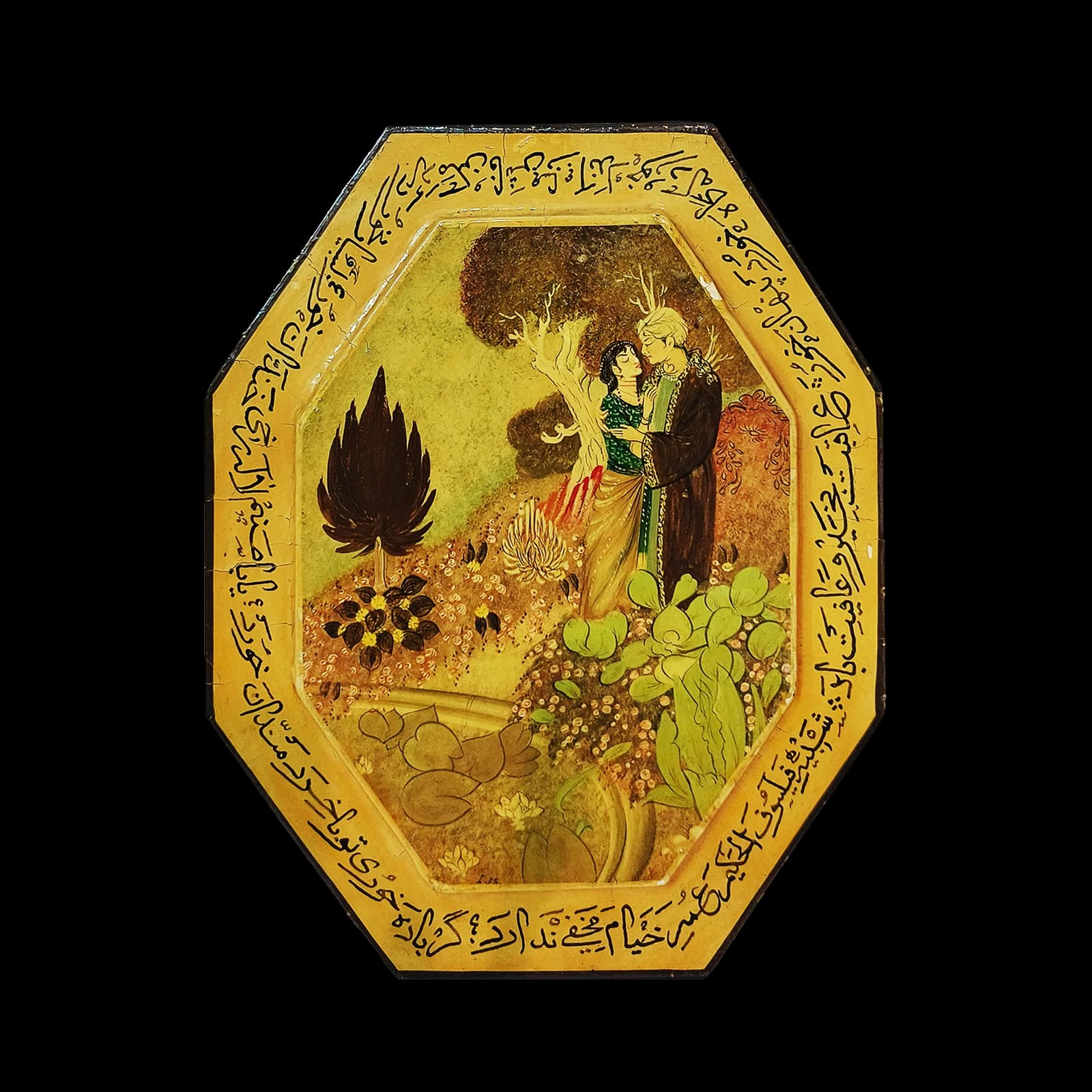 Hand-painted papier-mâché vase with floral gold-leaf pattern